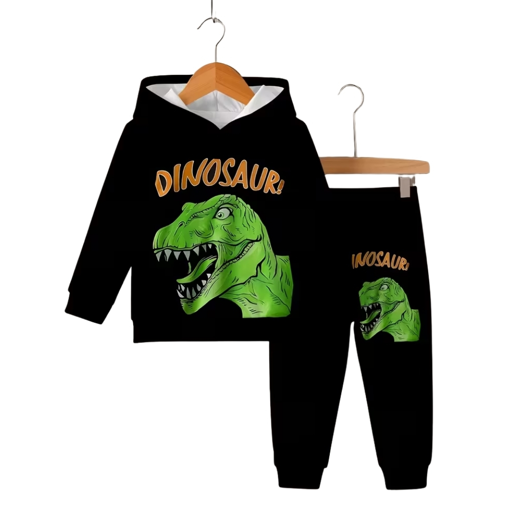 Dinosaur Graphic Printed Hoodie And Pants Set For Toddler Boys