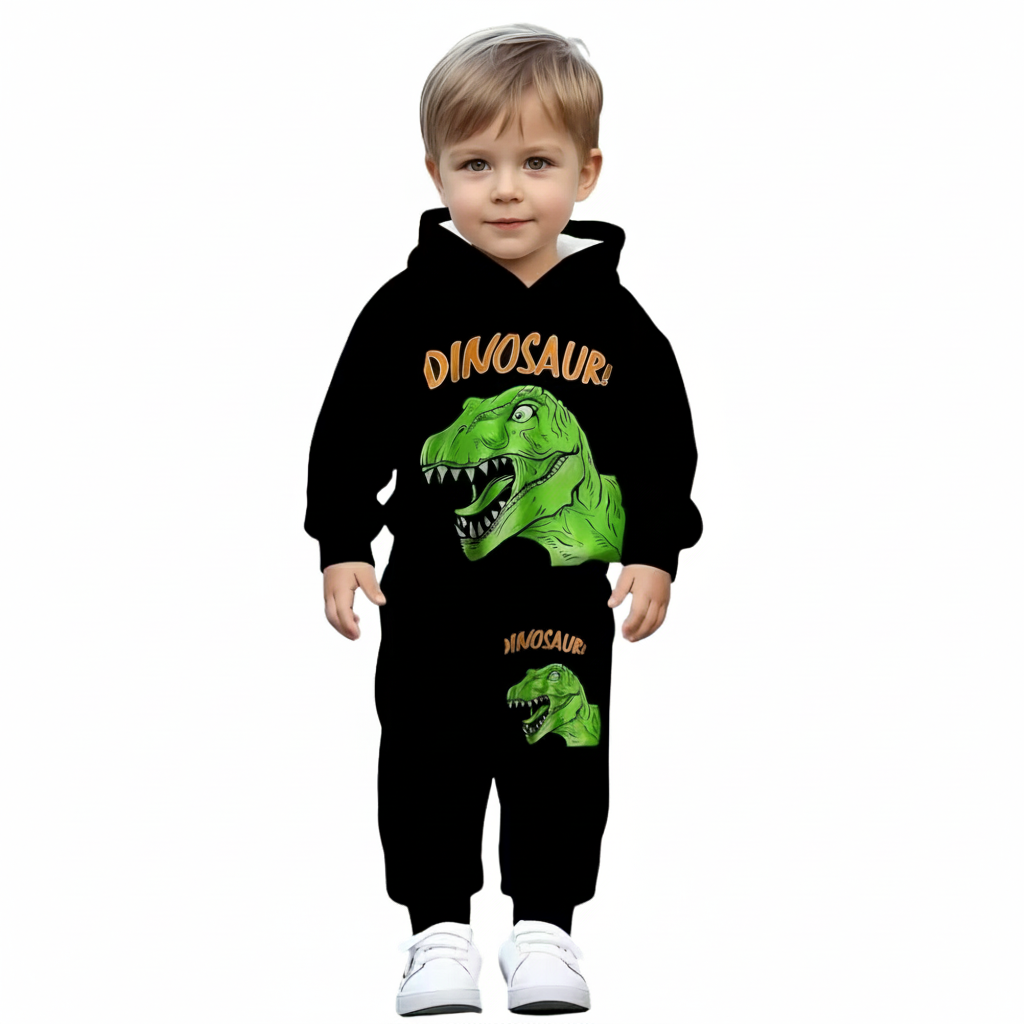 Dinosaur Graphic Printed Hoodie And Pants Set For Toddler Boys