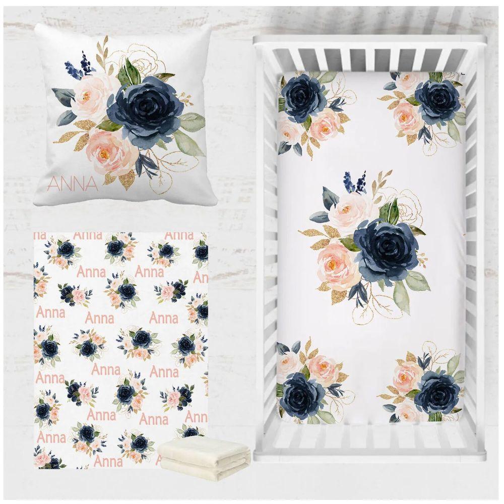 Flowers Nursery Bedding Set With Custom Name-Diaper Reusable