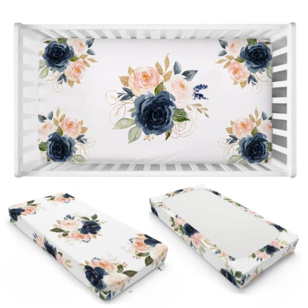 3 Piece Flowers Nursery Bedding Set-Diaper Reusable