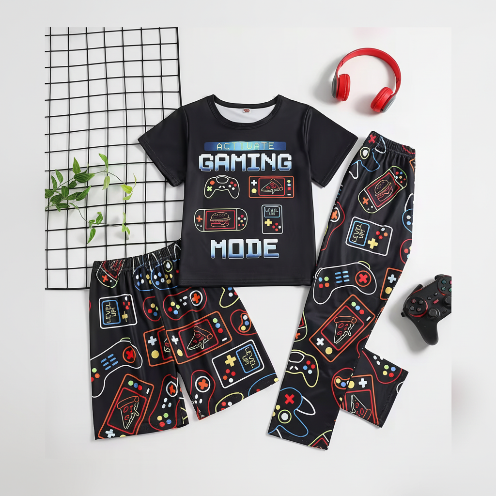 Game Console Print Short Sleeve Pajama Set For Boys