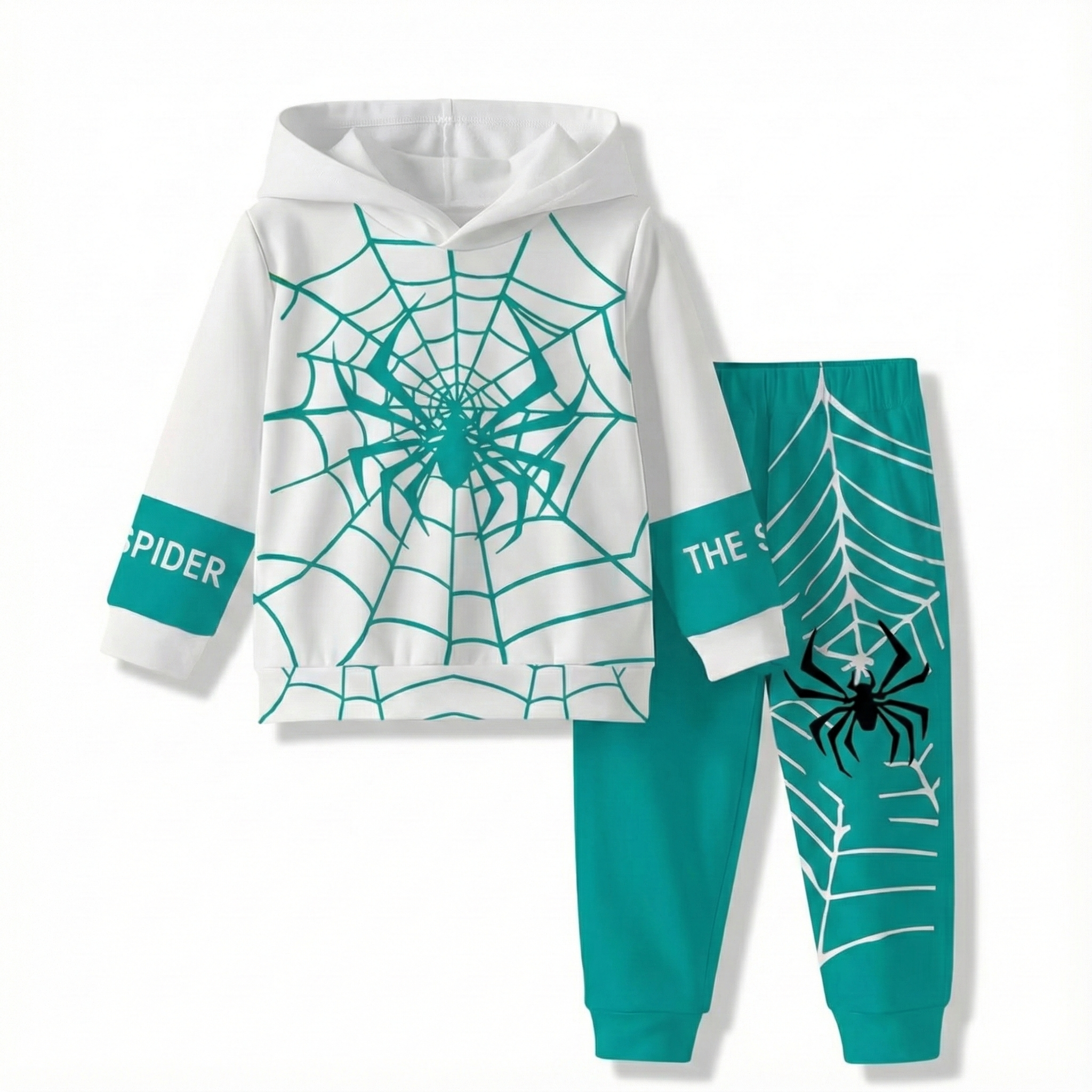 Spider Print Outfit Set For Outdoor Activities For Baby Boy
