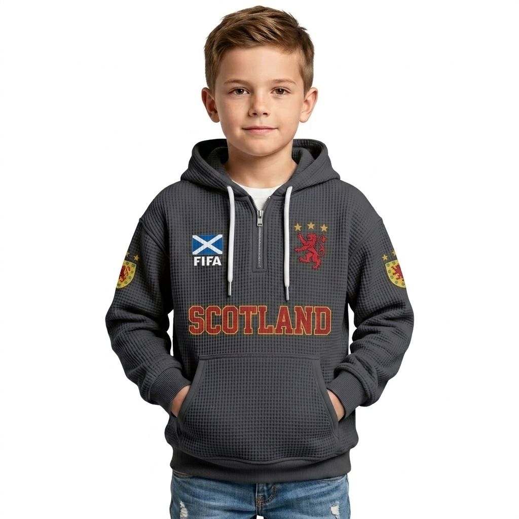 FIFA 2026 Scotland Printed Waffle Quarter Zip Football Fan Hoodie For Kids