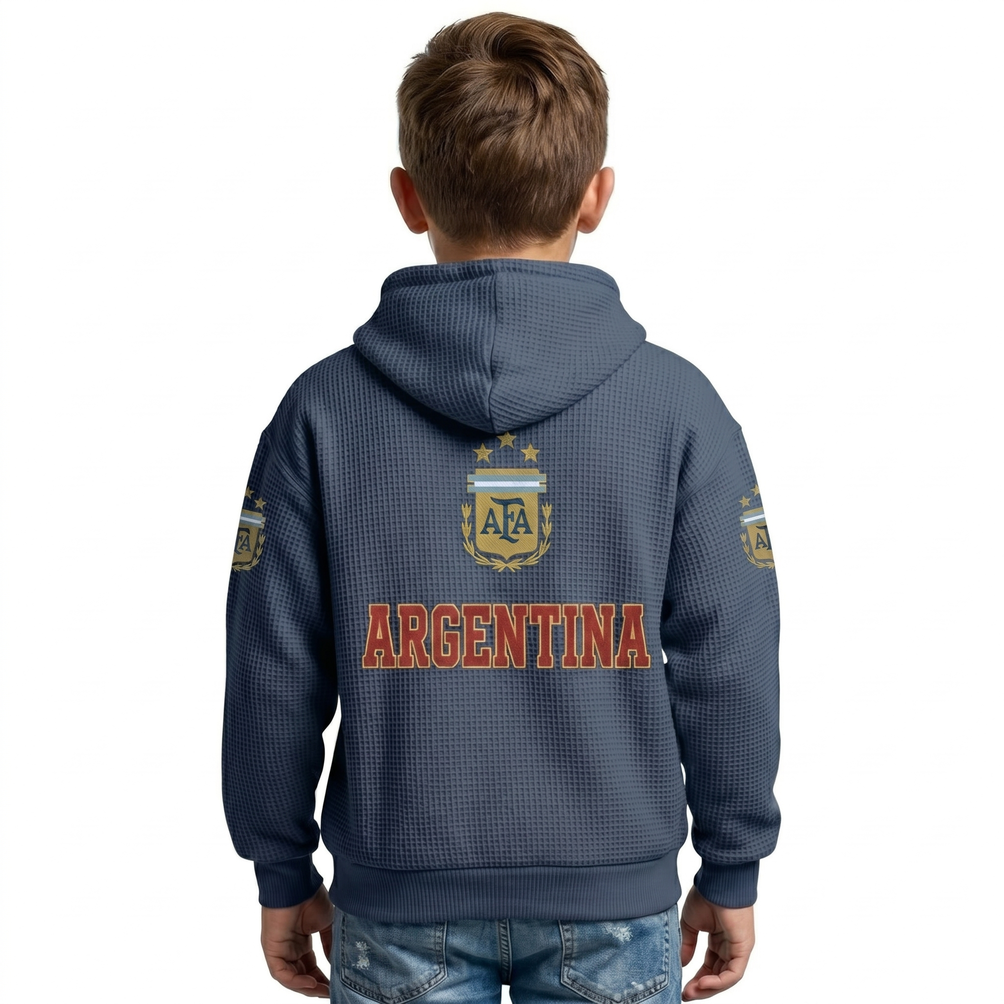 FIFA 2026 Argentina Printed Waffle Quarter Zip Football Fan Hoodie For Kids