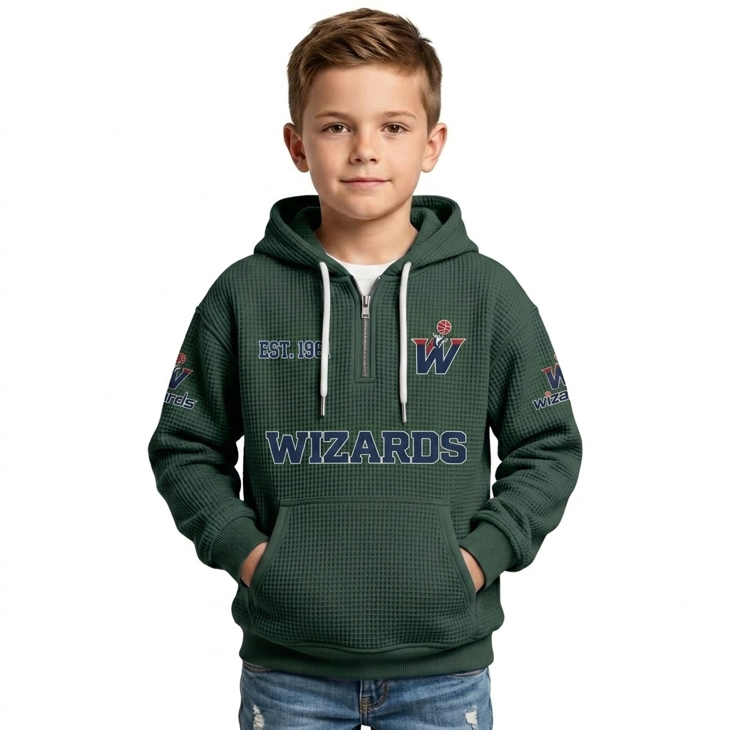 Washington Wizards EST 1961 Printed Waffle Quarter Zip Basketball Fan Hoodie For Kids