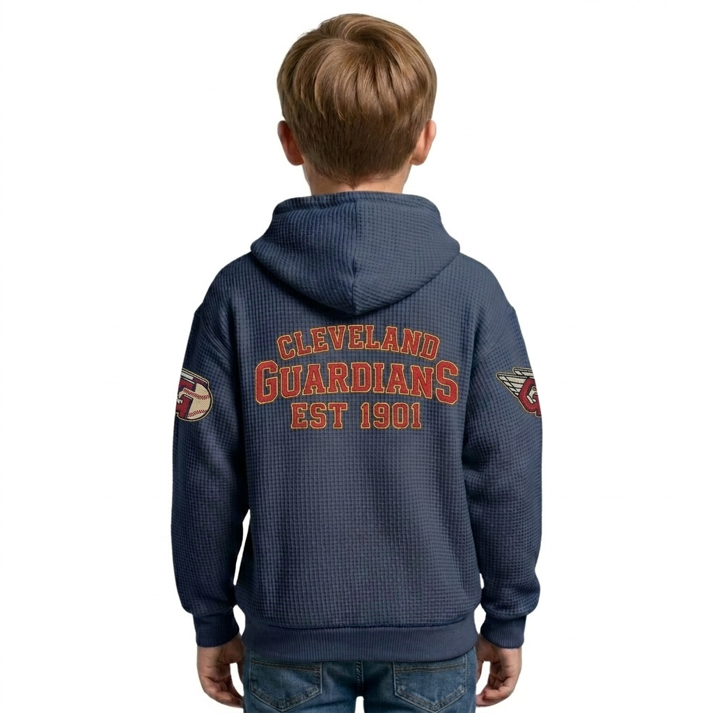 Cleveland Guardians EST 1901 Printed Waffle Quarter Zip Baseball Fan Hoodie For Kids