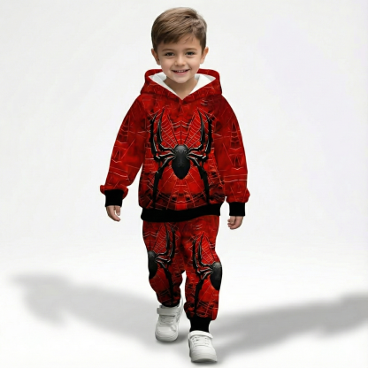 Spider Print Hooded Sweatshirt And Pant Set For Boys