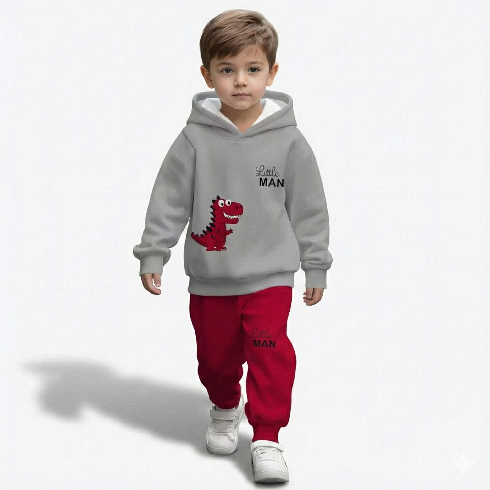 Dinosaur Cartoon Print Outfit Set For Spring And Autumn For Baby