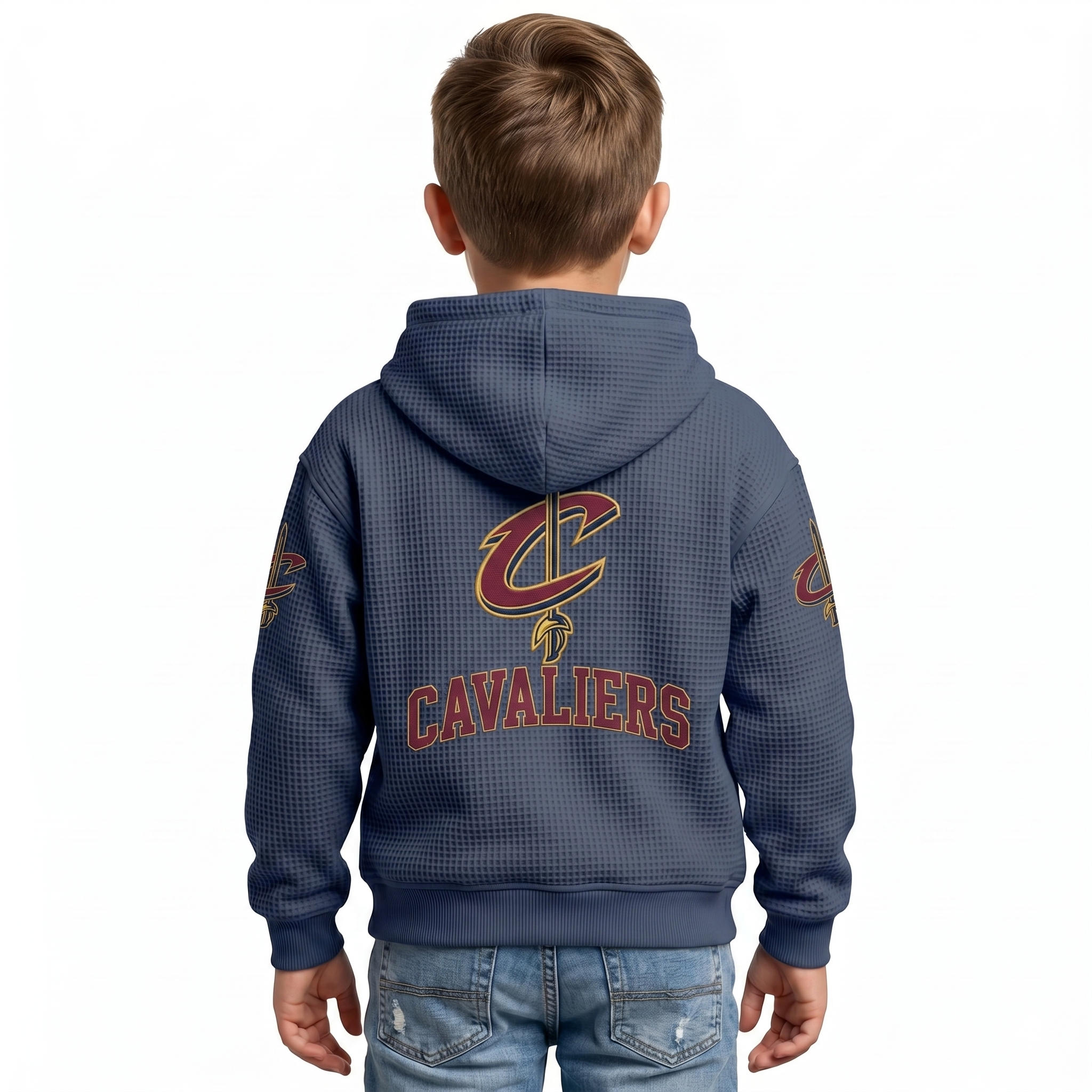Cleveland Cavaliers EST 1970 Printed Waffle Quarter Zip Basketball Fan Hoodie For Kids