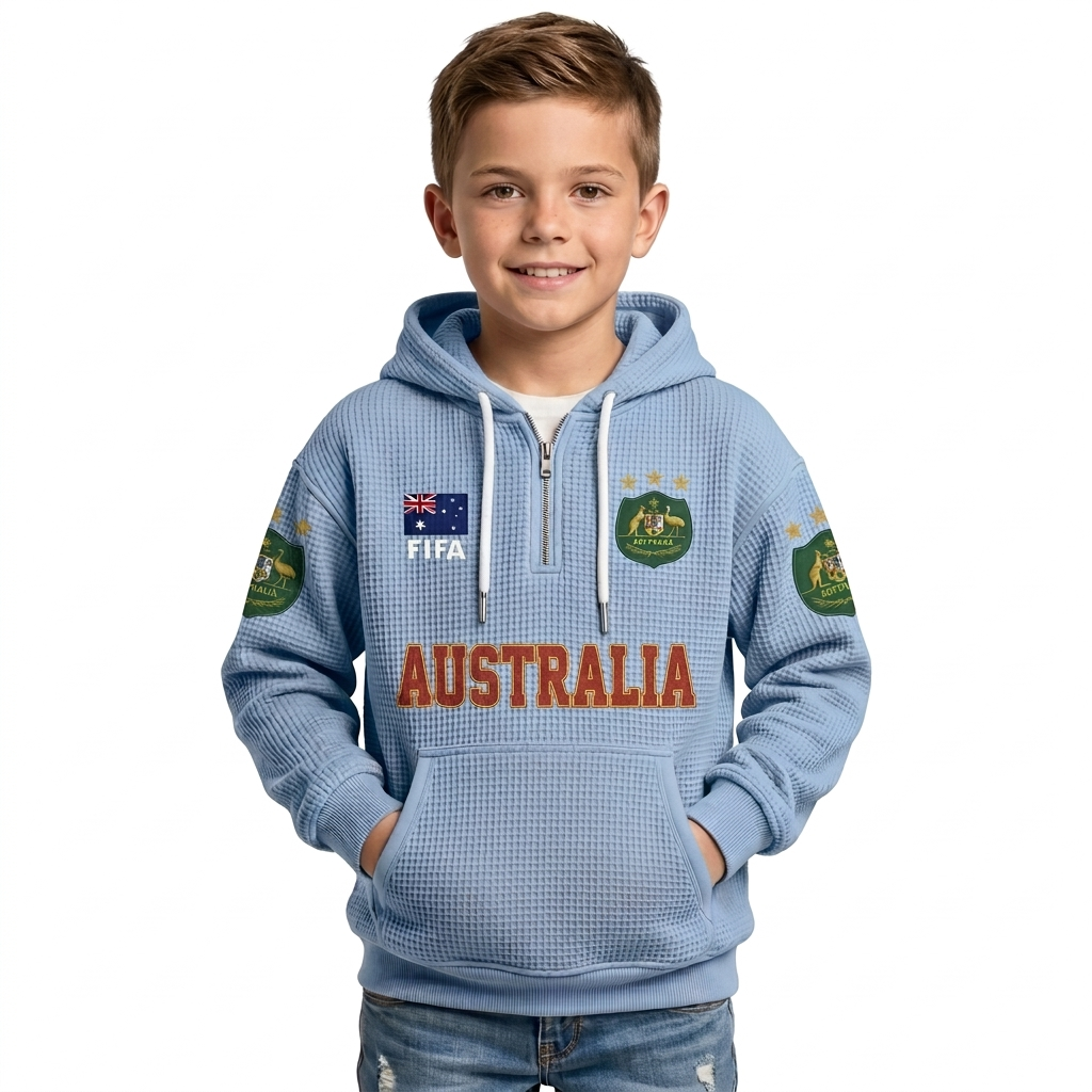 FIFA 2026 Australia Printed Waffle Quarter Zip Football Fan Hoodie For Kids