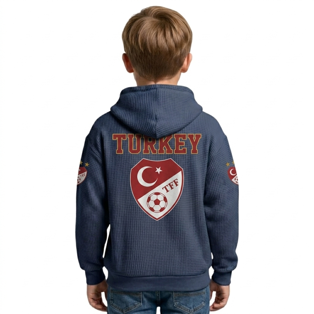 FIFA 2026 Turkey Printed Waffle Quarter Zip Football Fan Hoodie For Kids