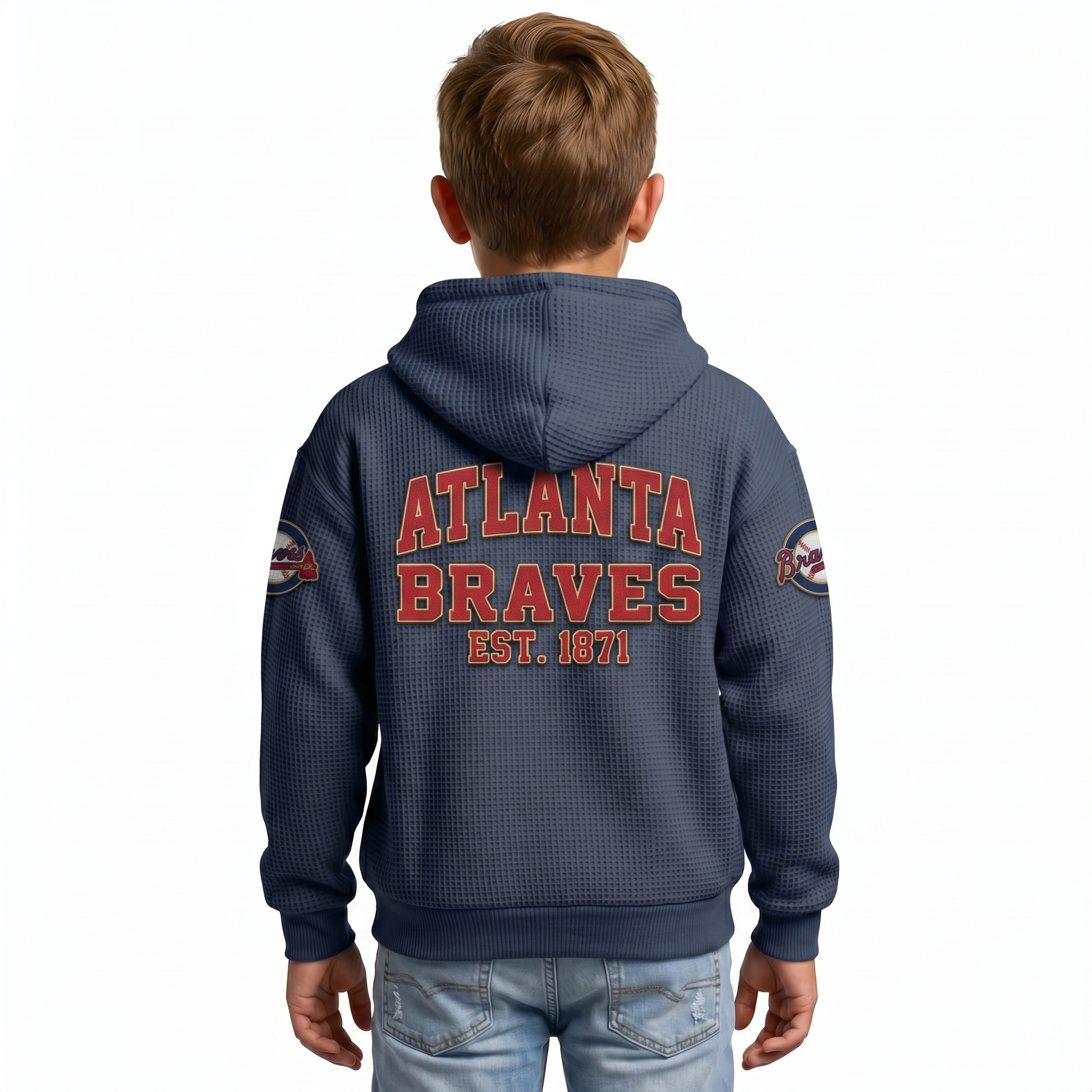 Atlanta Braves EST 1871 Printed Waffle Quarter Zip Baseball Fan Hoodie For Kids