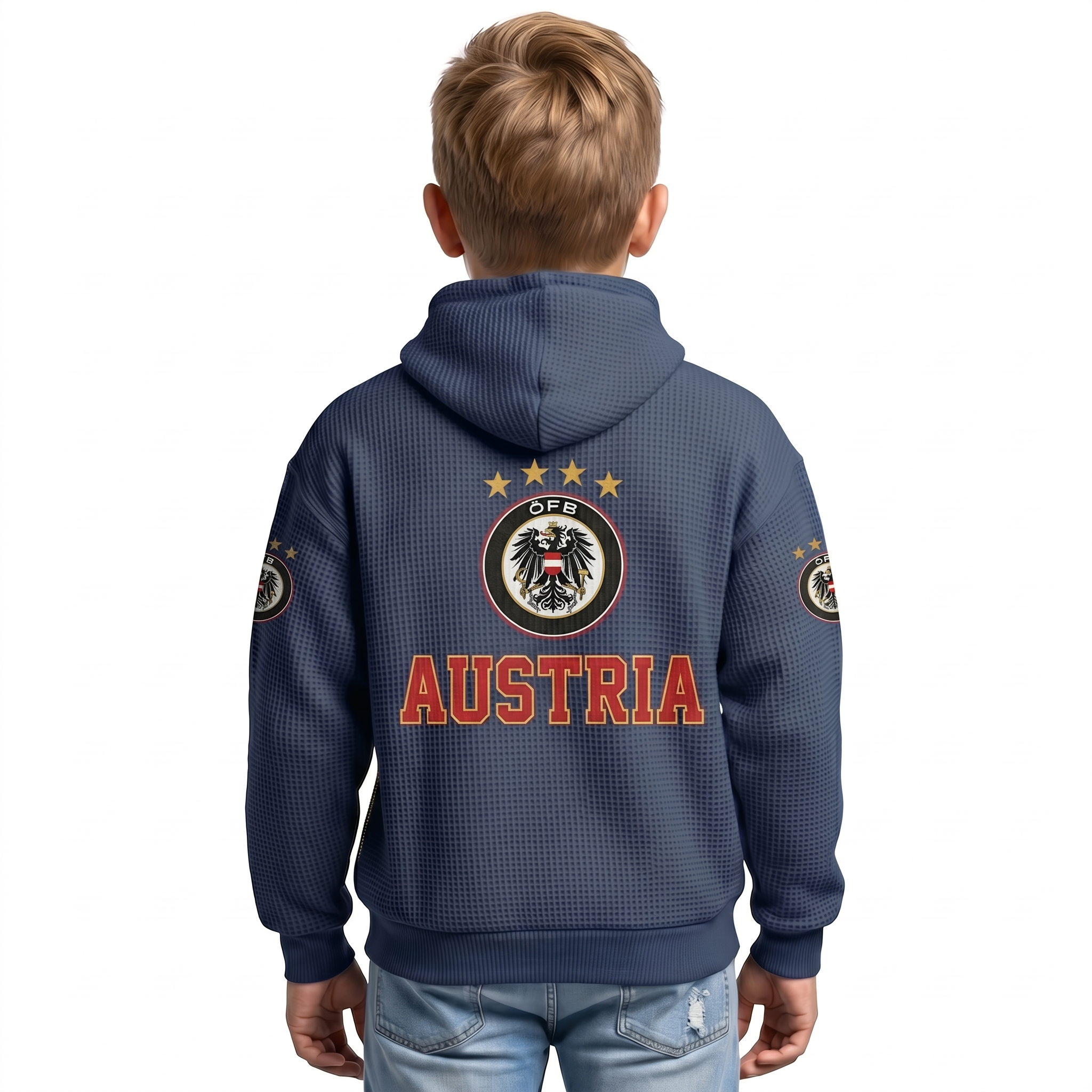 FIFA 2026 Austria Printed Waffle Quarter Zip Football Fan Hoodie For Kids