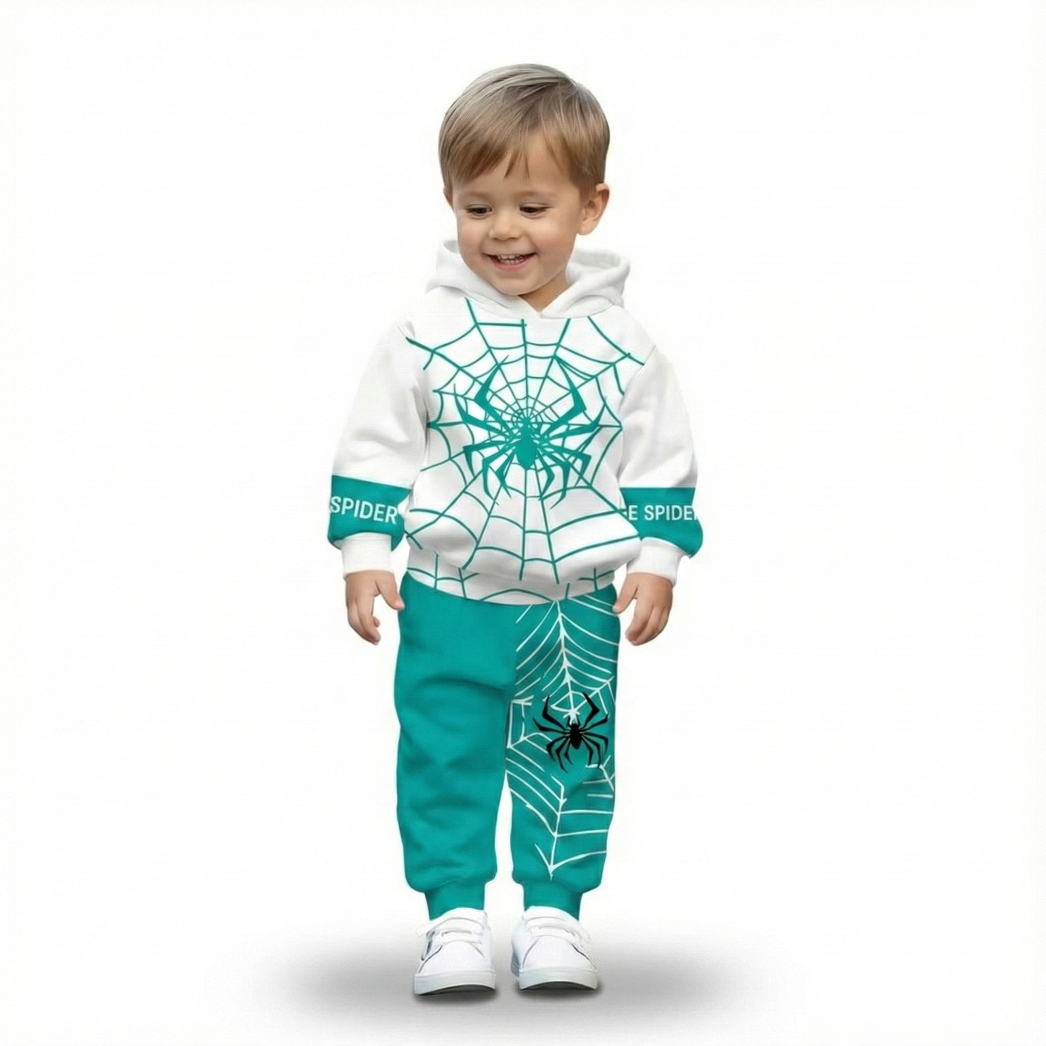Spider Print Outfit Set For Outdoor Activities For Baby Boy