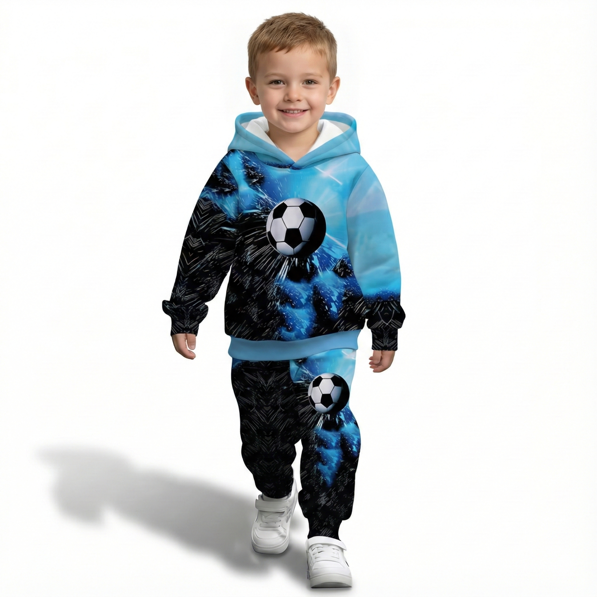 Football Graphic Hooded Sweatshirt Set For Daily Wear For Baby