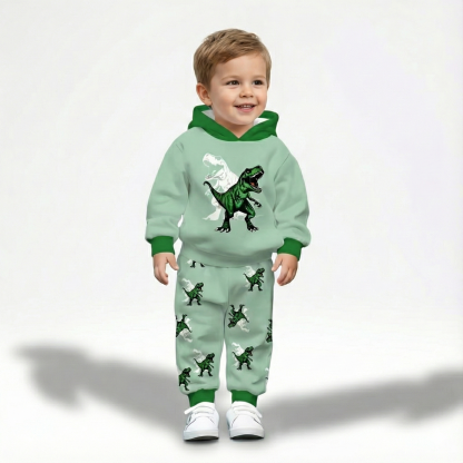 Dinosaur Print Hoodie And Pants Set For Boys