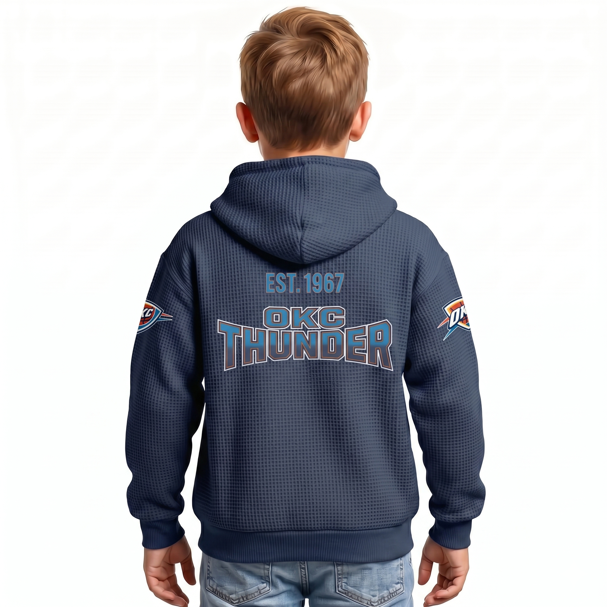 Oklahoma City Thunder EST 1967 Printed Waffle Quarter Zip Basketball Fan Hoodie For Kids