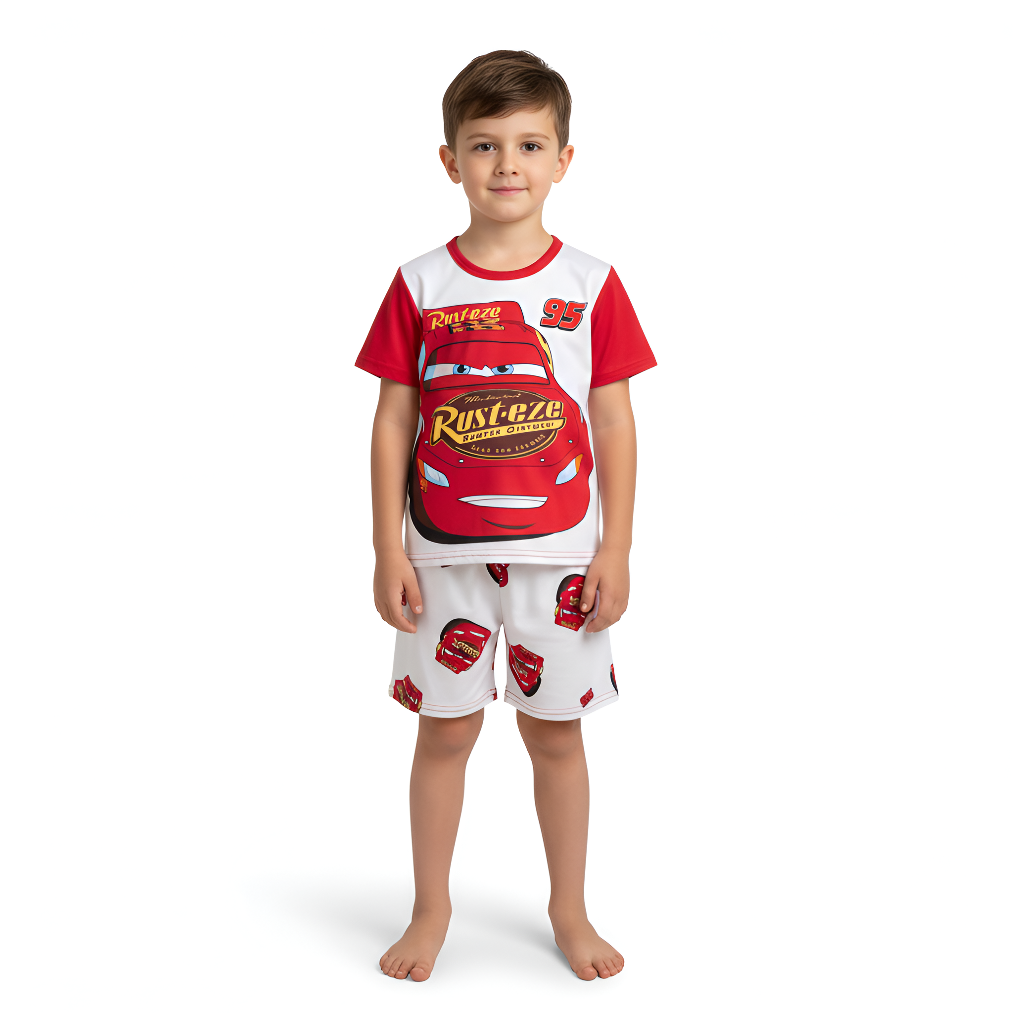 Cartoon Racing Print Kids Pajama Set