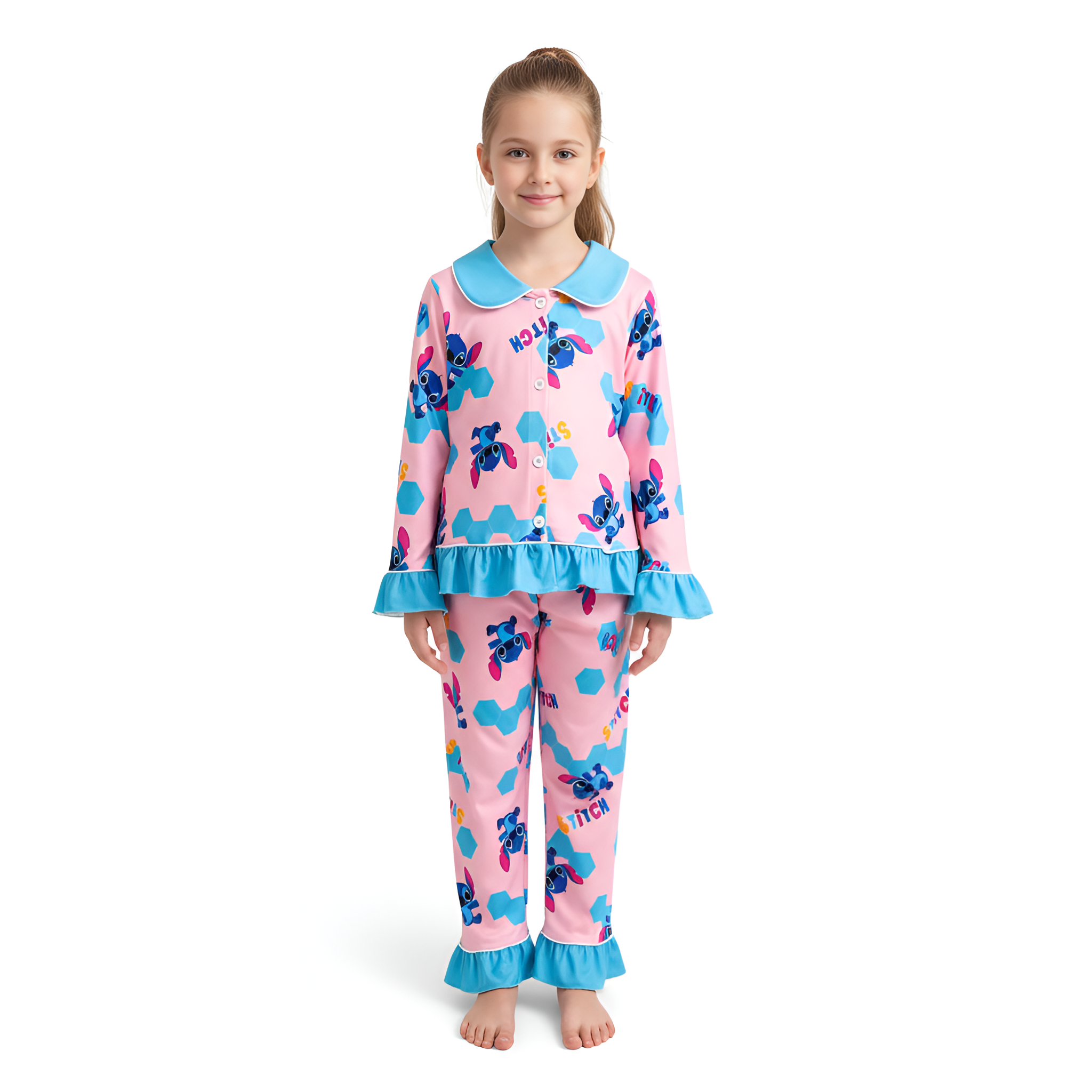 Long Sleeve Comfortable Fit Casual Pajama Set for Girls