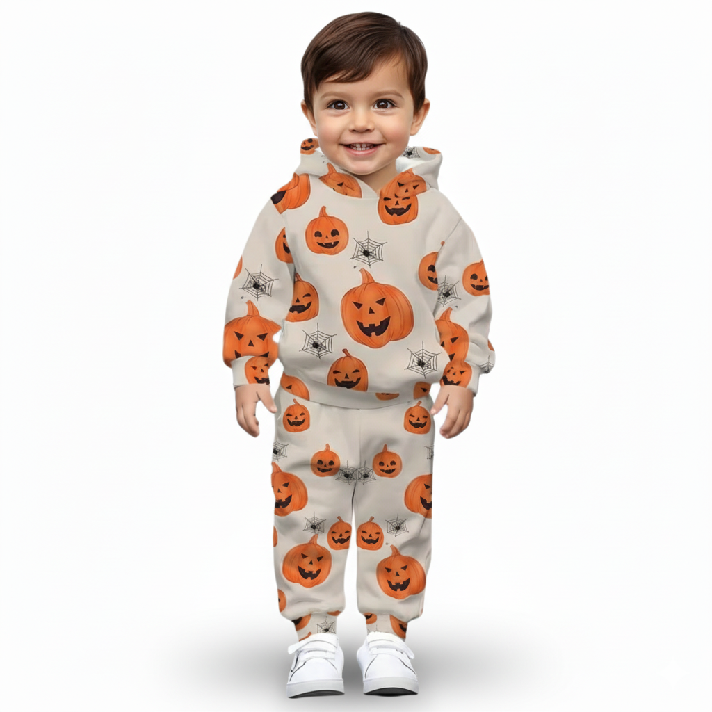 Pumpkin Print Hoodie Pants Set