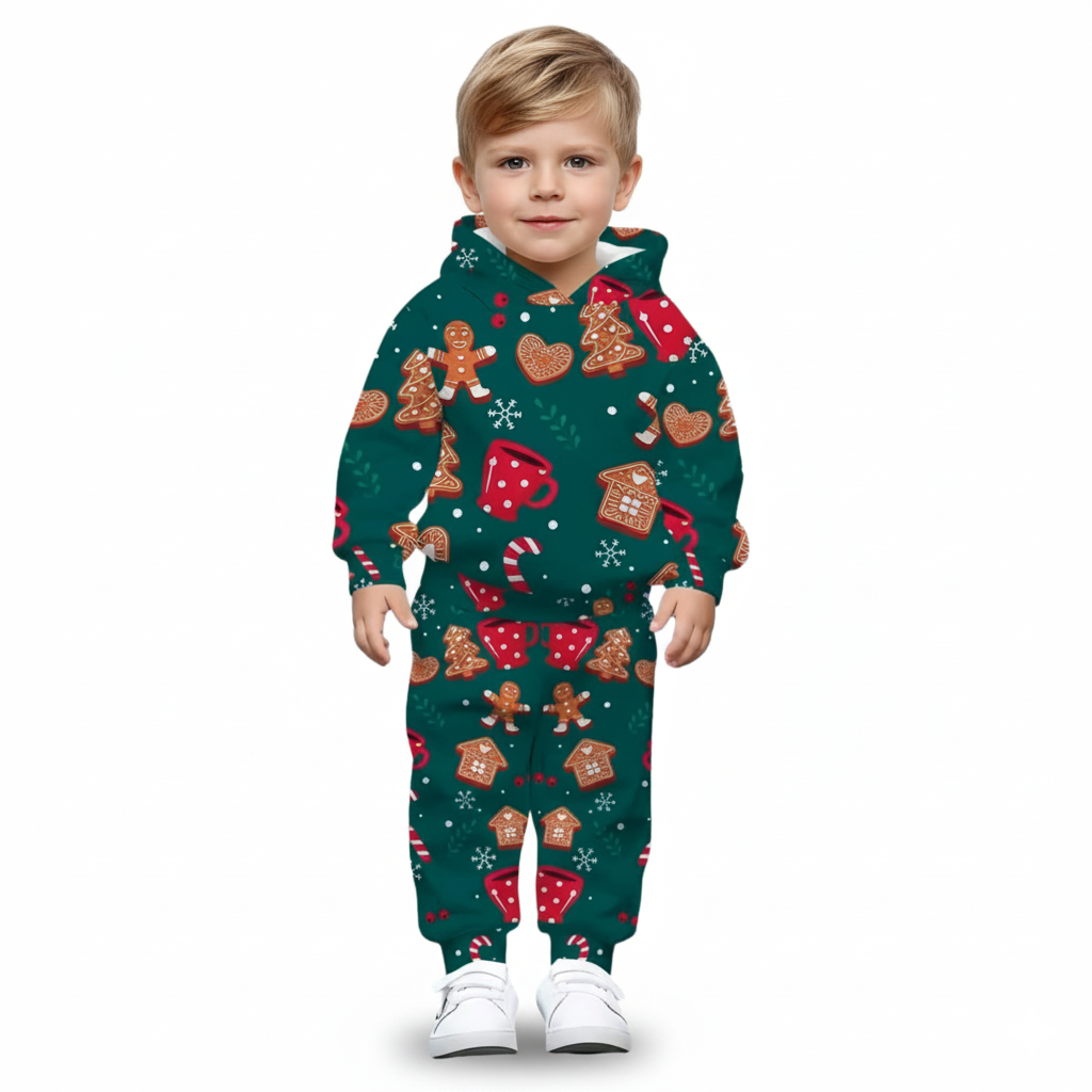Christmas Gingerbread Print Hoodie Set