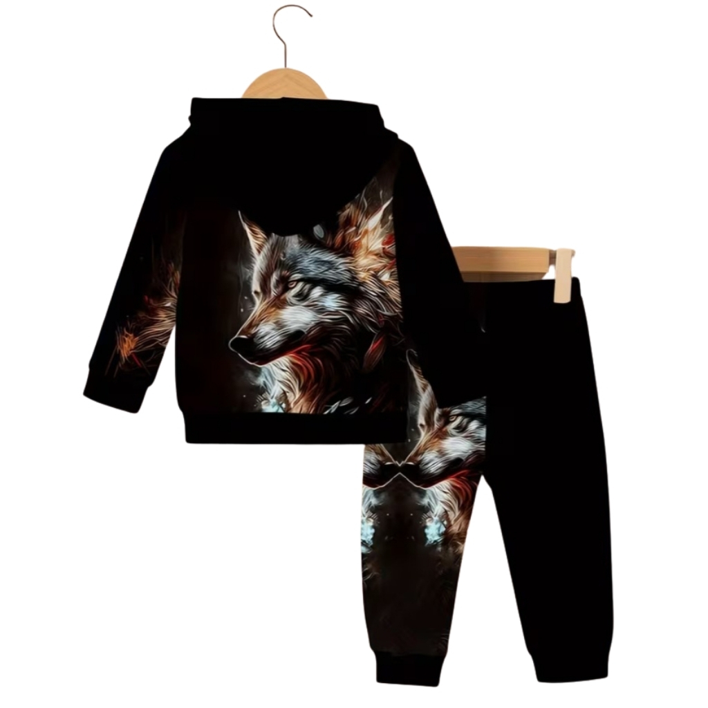 Hooded Baby Onesie With Wolf Print