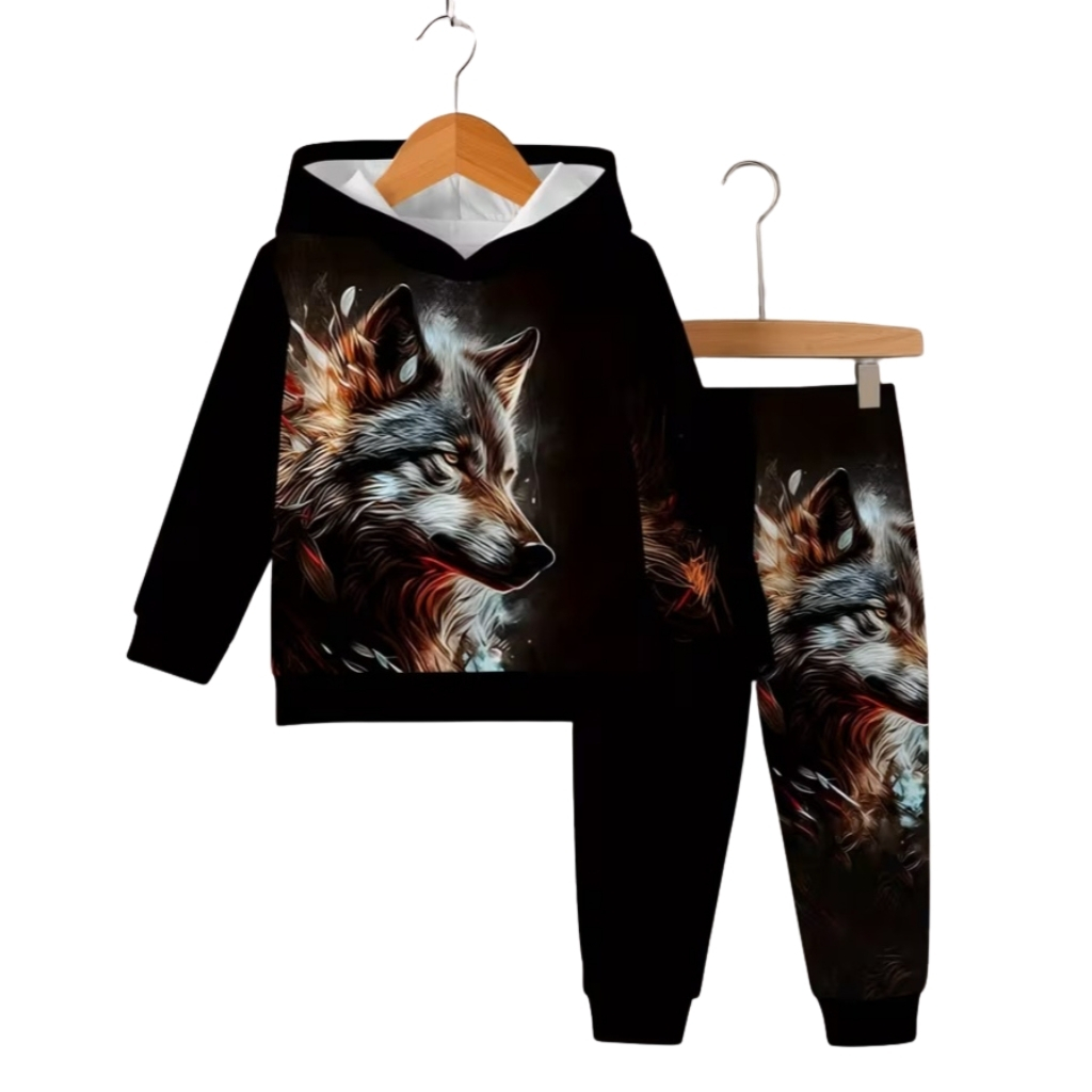 Hooded Baby Onesie With Wolf Print