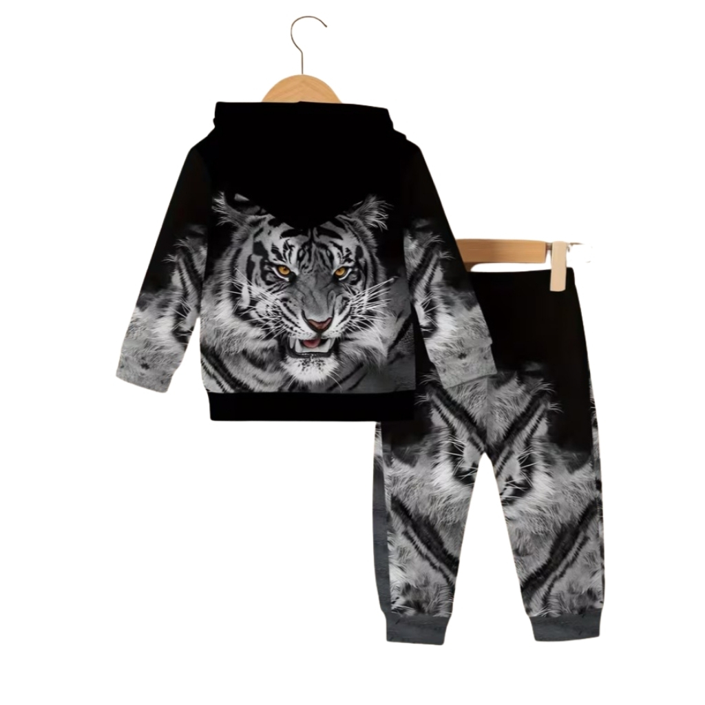 Hooded Onesies With Tiger King Print For Kids
