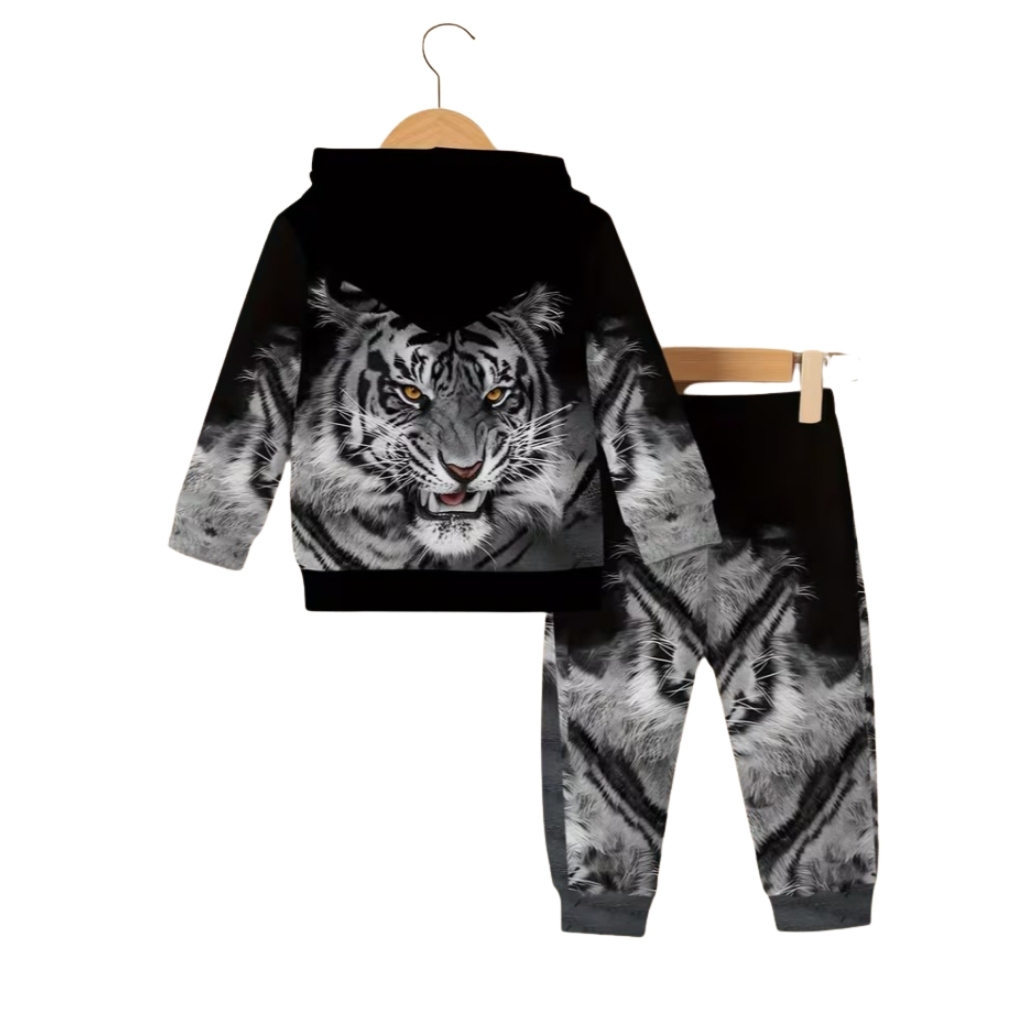 Hooded Onesies With Tiger King Print For Kids