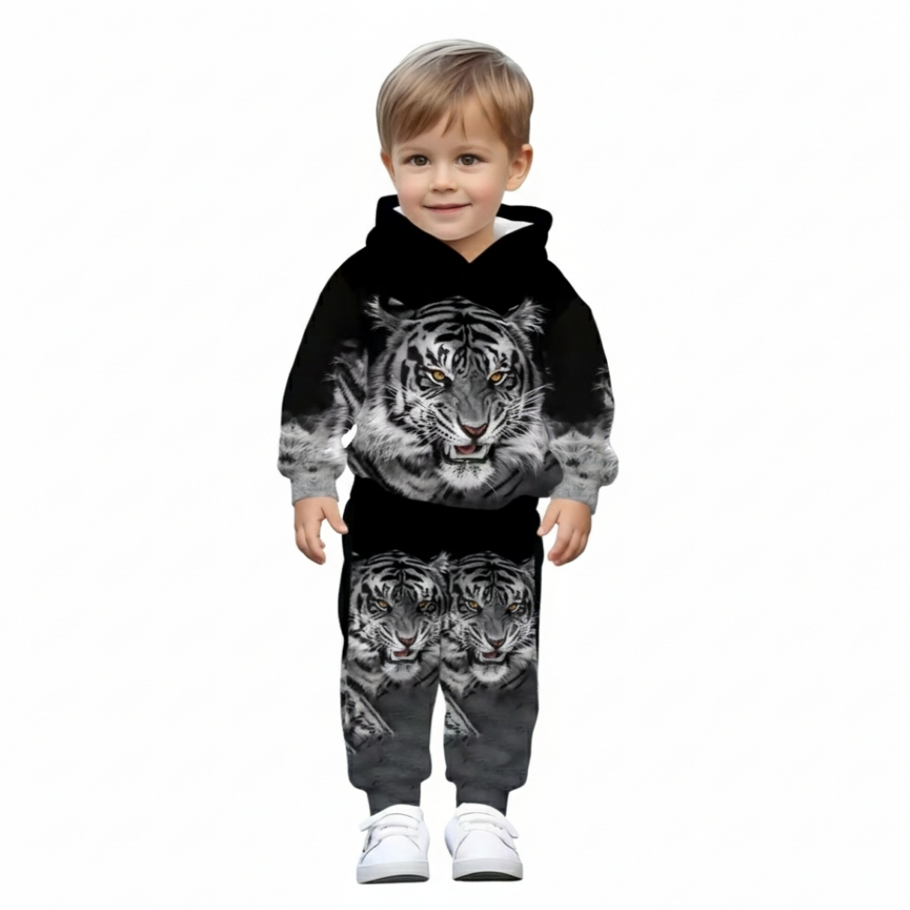 Hooded Onesies With Tiger King Print For Kids