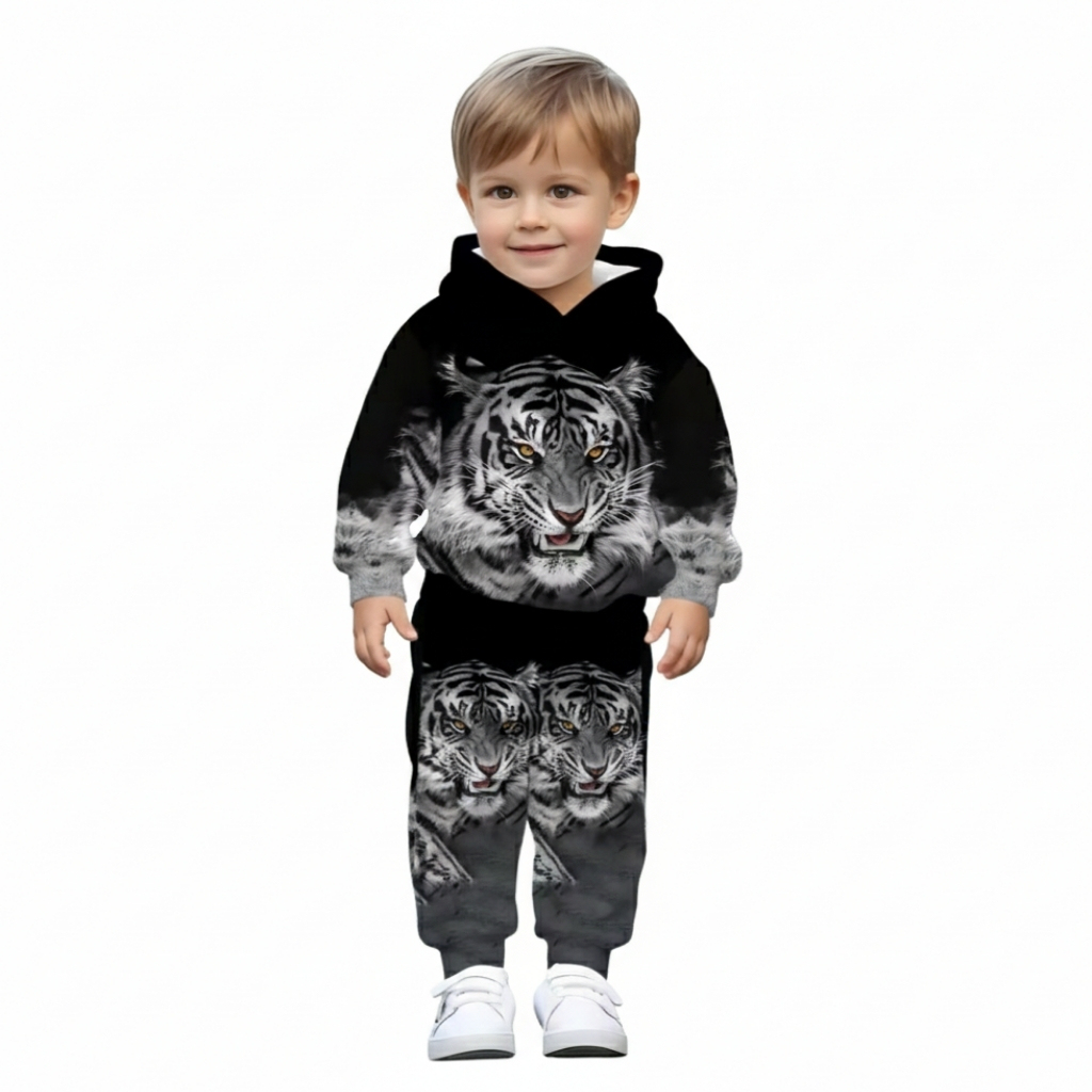 Hooded Onesies With Tiger King Print For Kids