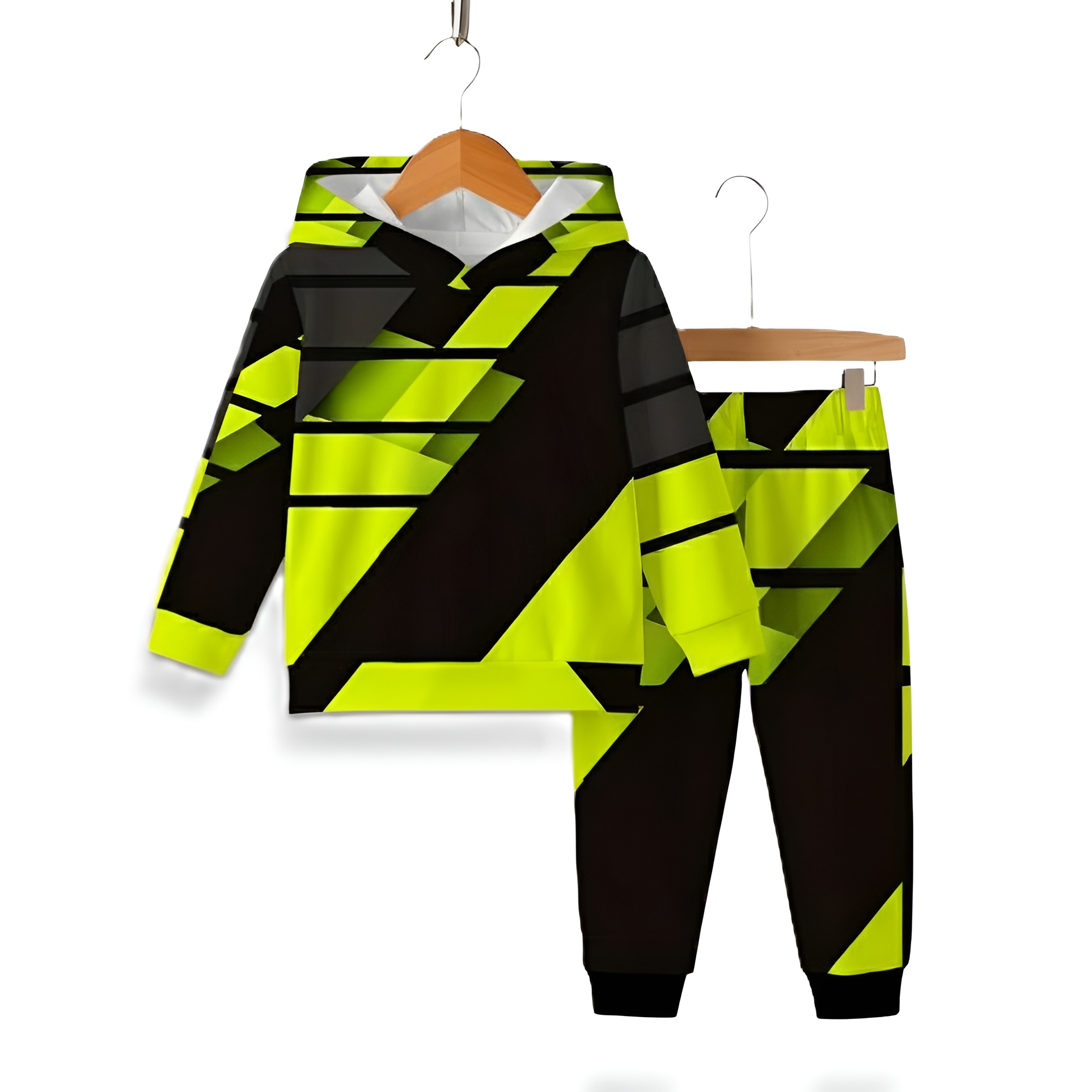 Hooded Sweatshirt And Pants Outfit With Two Toned Colorblock Style For Boy