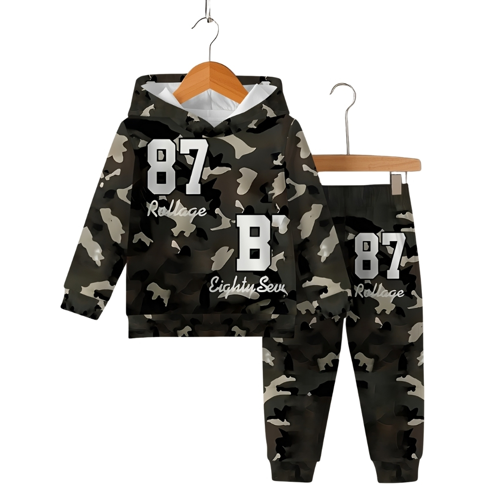 Hooded Sweatshirt And Pants Set With Number 87 Print For Boy And Girls