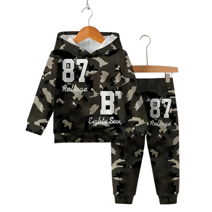 Hooded Sweatshirt And Pants Set With Number 87 Print For Boy And Girls