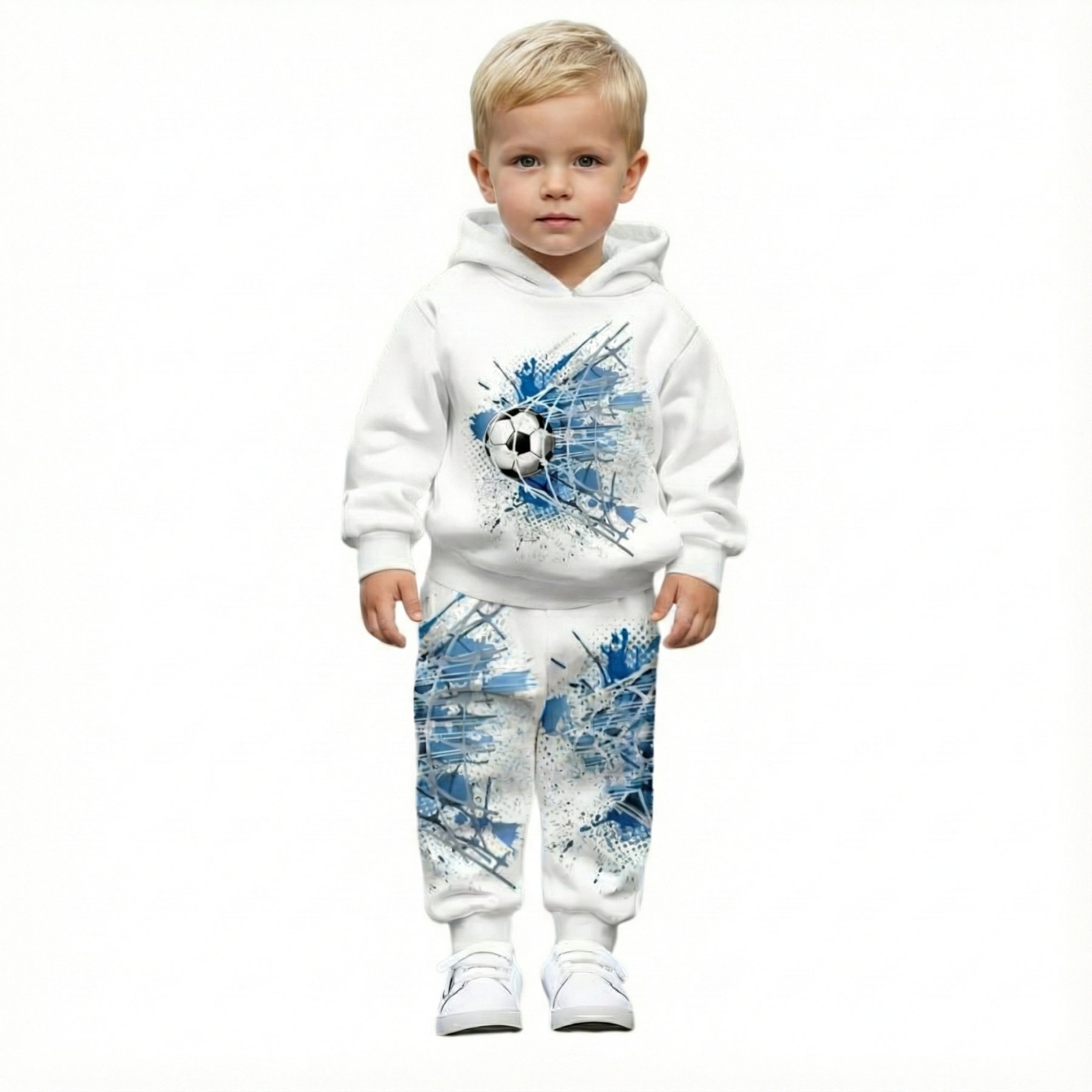 Hooded Sweatshirt Set With Football Goal Print For Boy