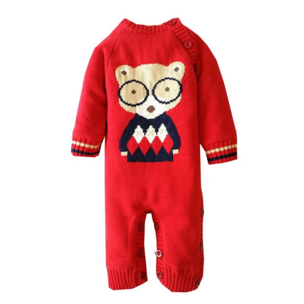 Red Knit Cartoon Jumpsuit-Diaper Reusable