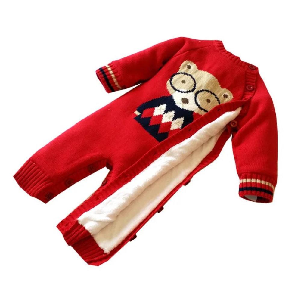 Red Knit Cartoon Jumpsuit-Diaper Reusable