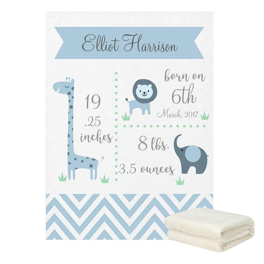 Jungle Animals Blanket – Personalized Safari Baby Announcement Gift-Diaper Reusable