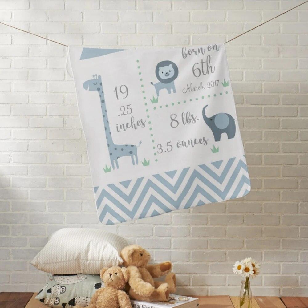 Jungle Animals Blanket – Personalized Safari Baby Announcement Gift-Diaper Reusable