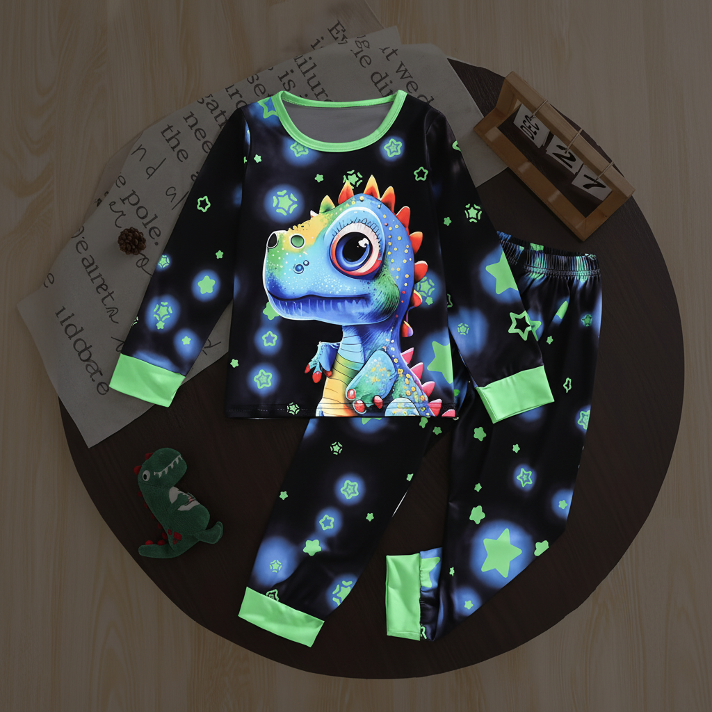 Long Sleeve Dinosaur Print Pajama Set For Kids