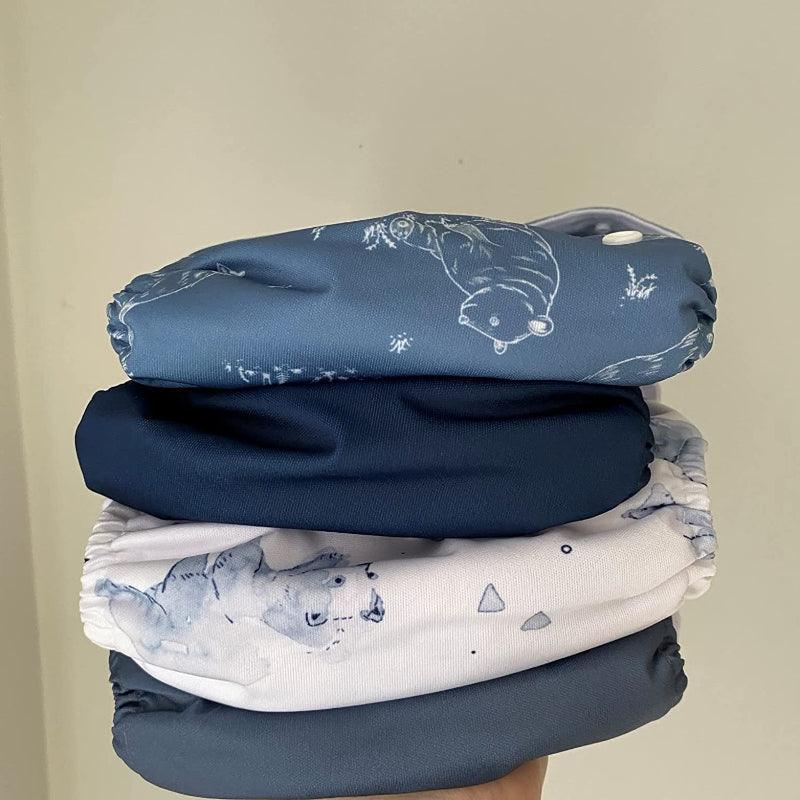 4 Pack Winter Cloth Pocket Diapers With 4 Bamboo Inserts For Baby Set-Diaper Reusable