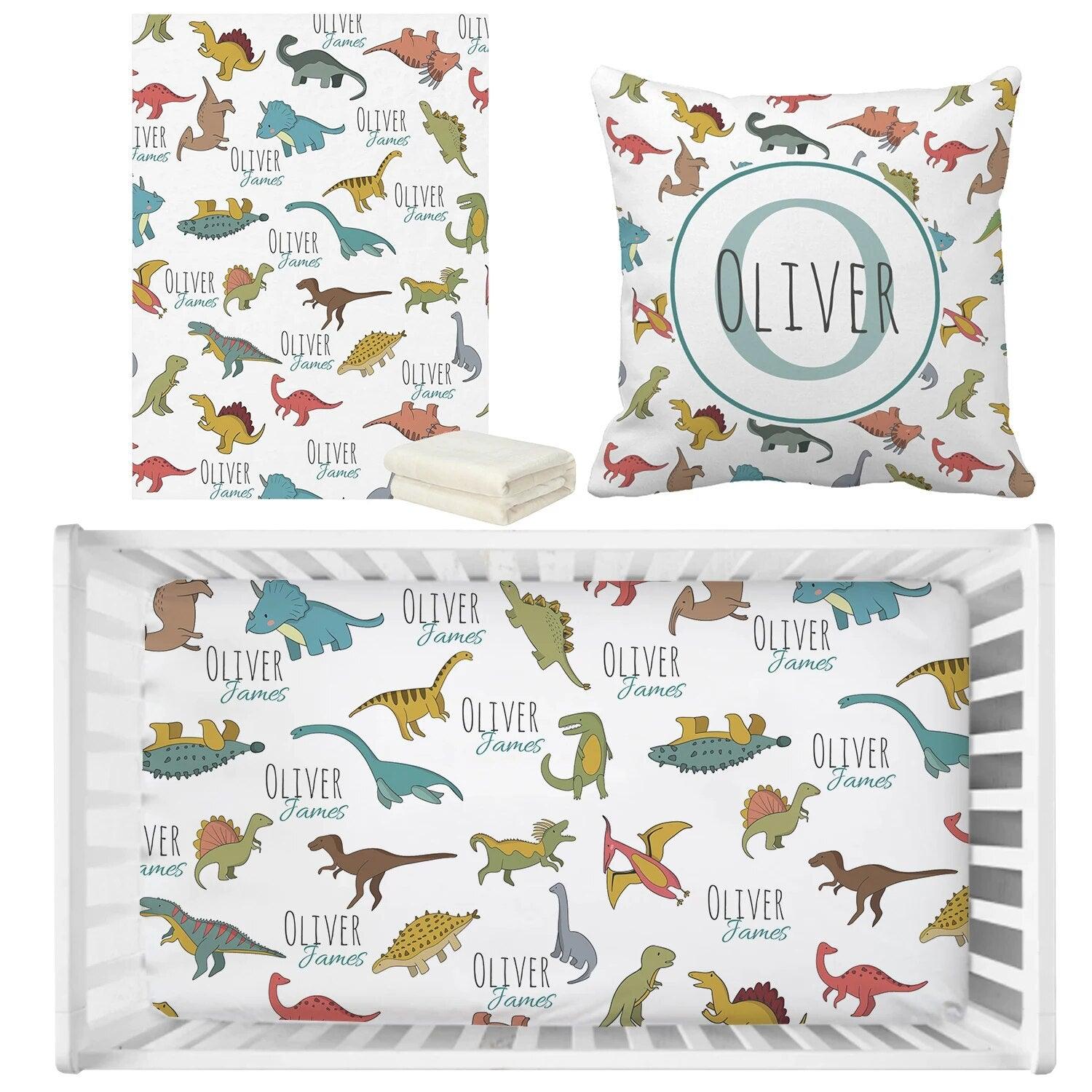 Personalized Dinosaur Crib Bedding-Diaper Reusable