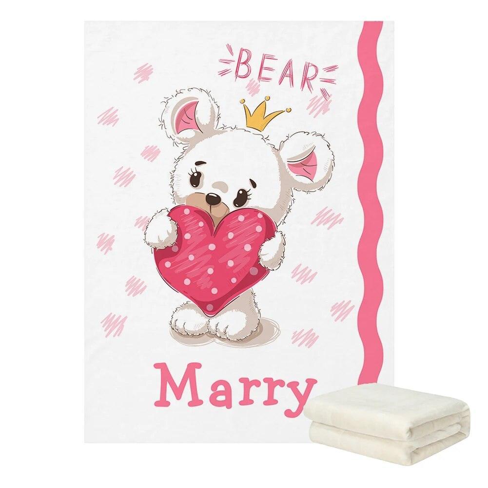 Personalized Bear Name Blanket – Soft, Custom Baby Gift-Diaper Reusable