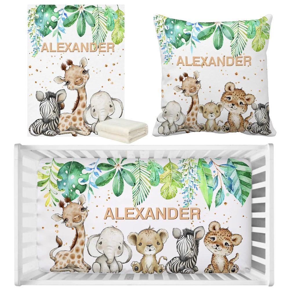 Custom Name Safari Wildlife Bedding Set-Diaper Reusable