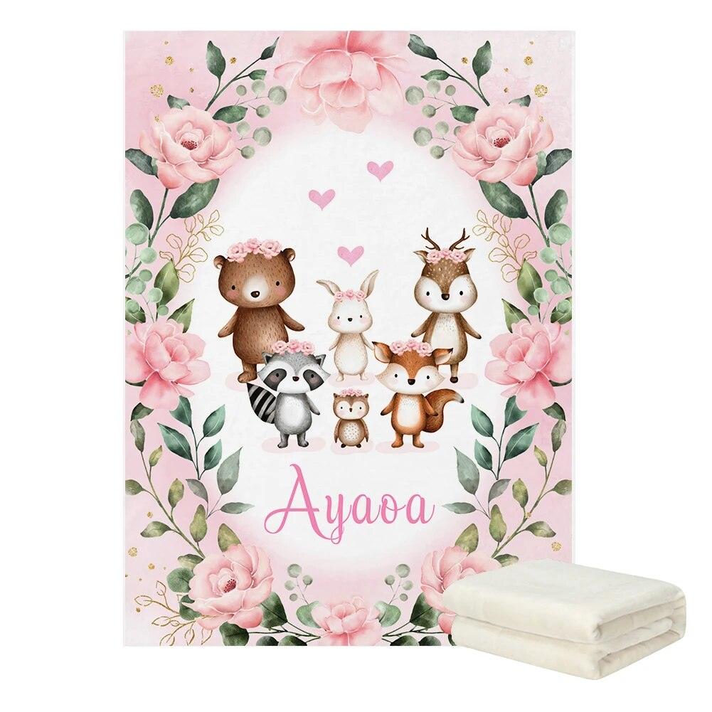 Floral Bear Name Blanket-Diaper Reusable