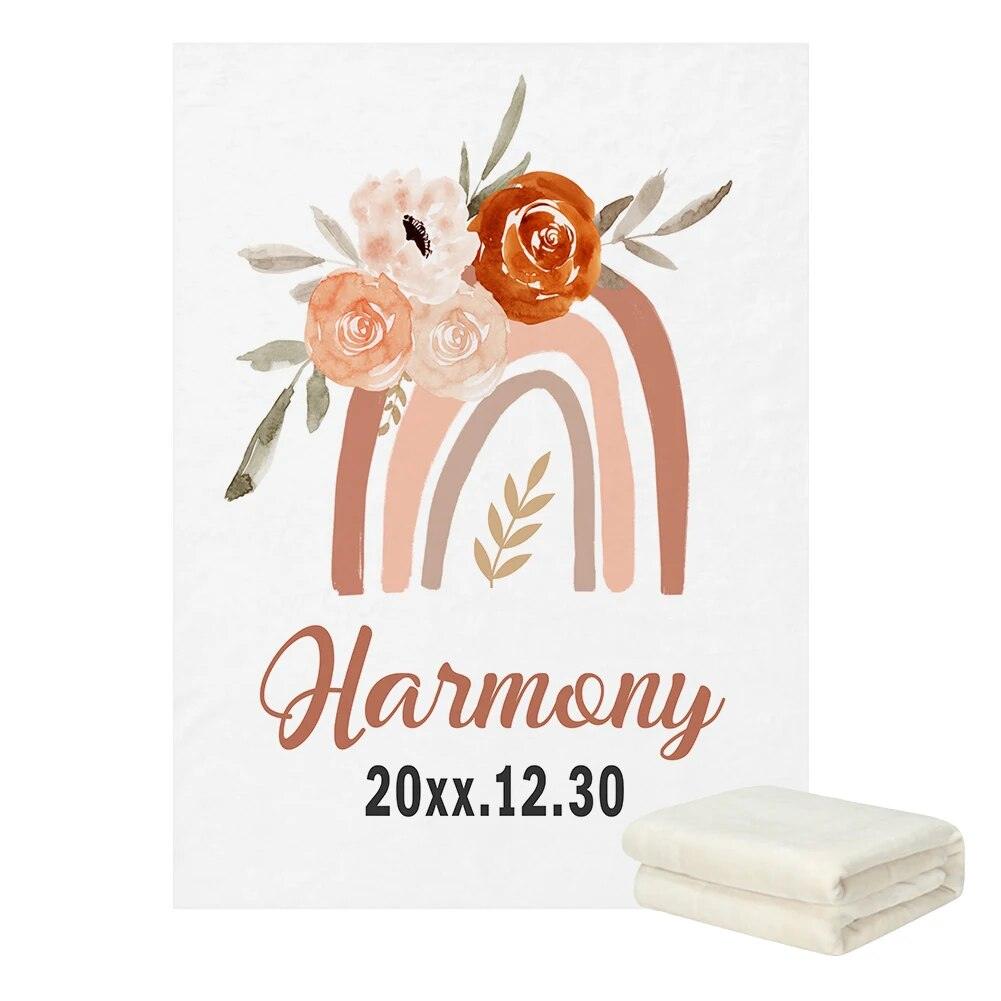 Personalized Name Boho Rainbow Blanket-Diaper Reusable