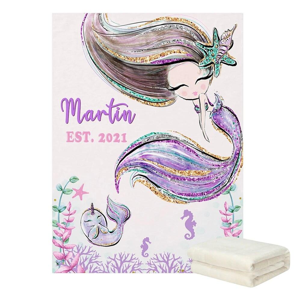 Personalized Name Mermaid Blanket-Diaper Reusable