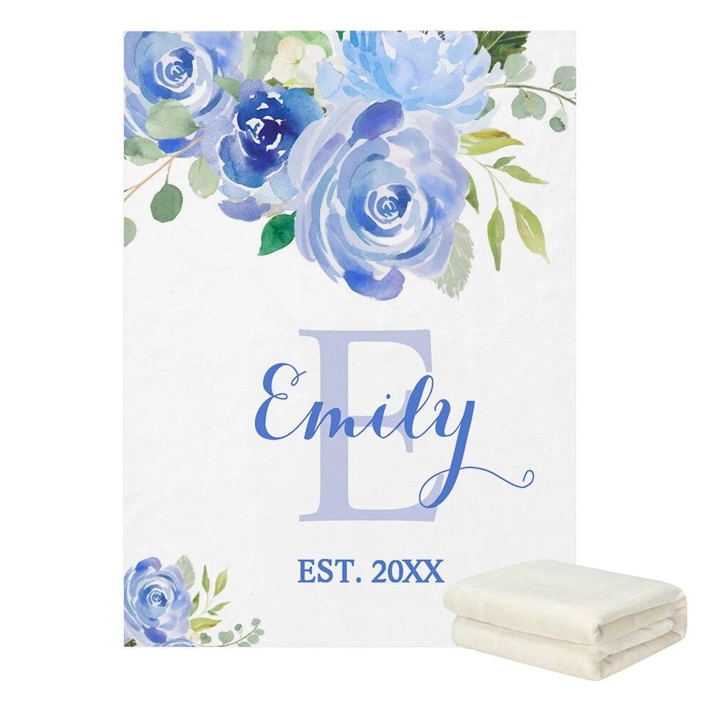 Watercolor Floral Blanket – Personalized Soft Baby Name Throw-Diaper Reusable