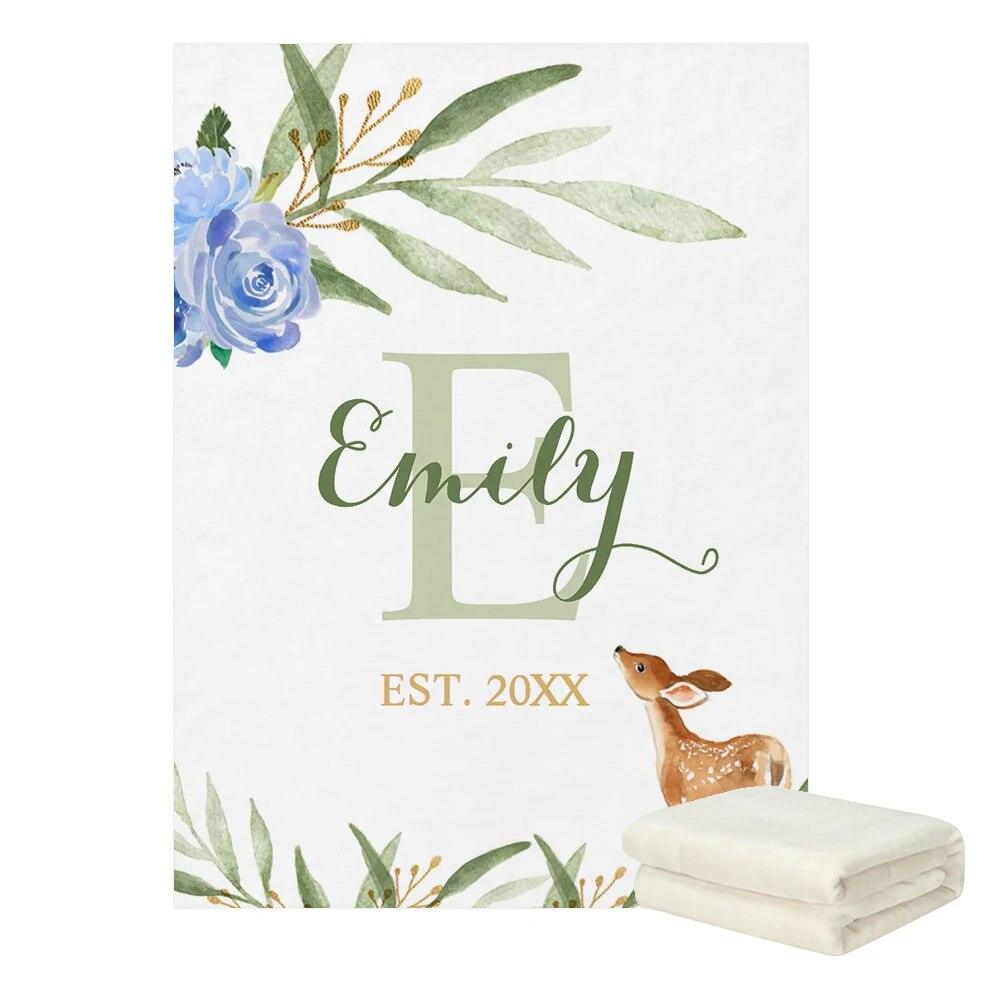 Watercolor Floral Blanket – Personalized Soft Baby Name Throw-Diaper Reusable