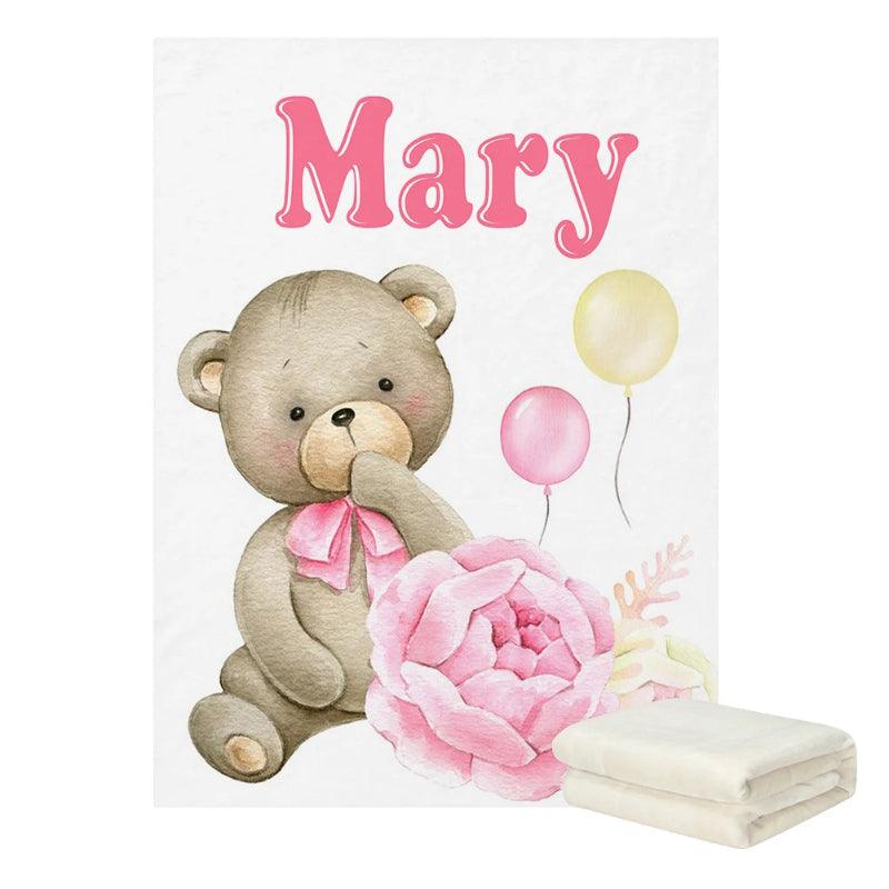 Personalized Teddy Bear Blanket – Soft Fleece Custom Name Gift-Diaper Reusable